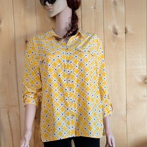 Notations Yellow and Blue Patterned Button Down Shirt